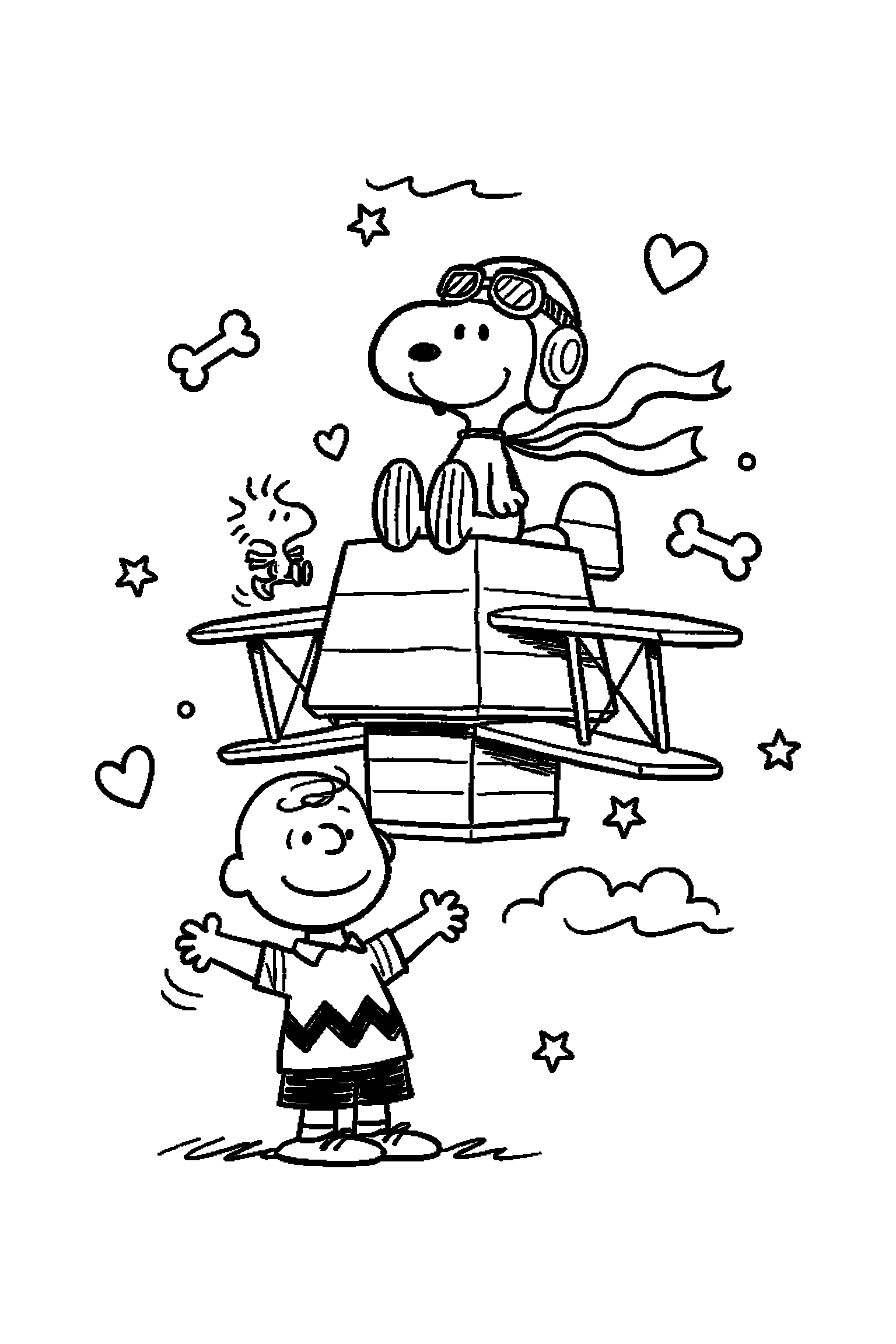 Coloriage Snoopy gratuit à imprimer : portrait facile avec Charlie Brown et de grands contours