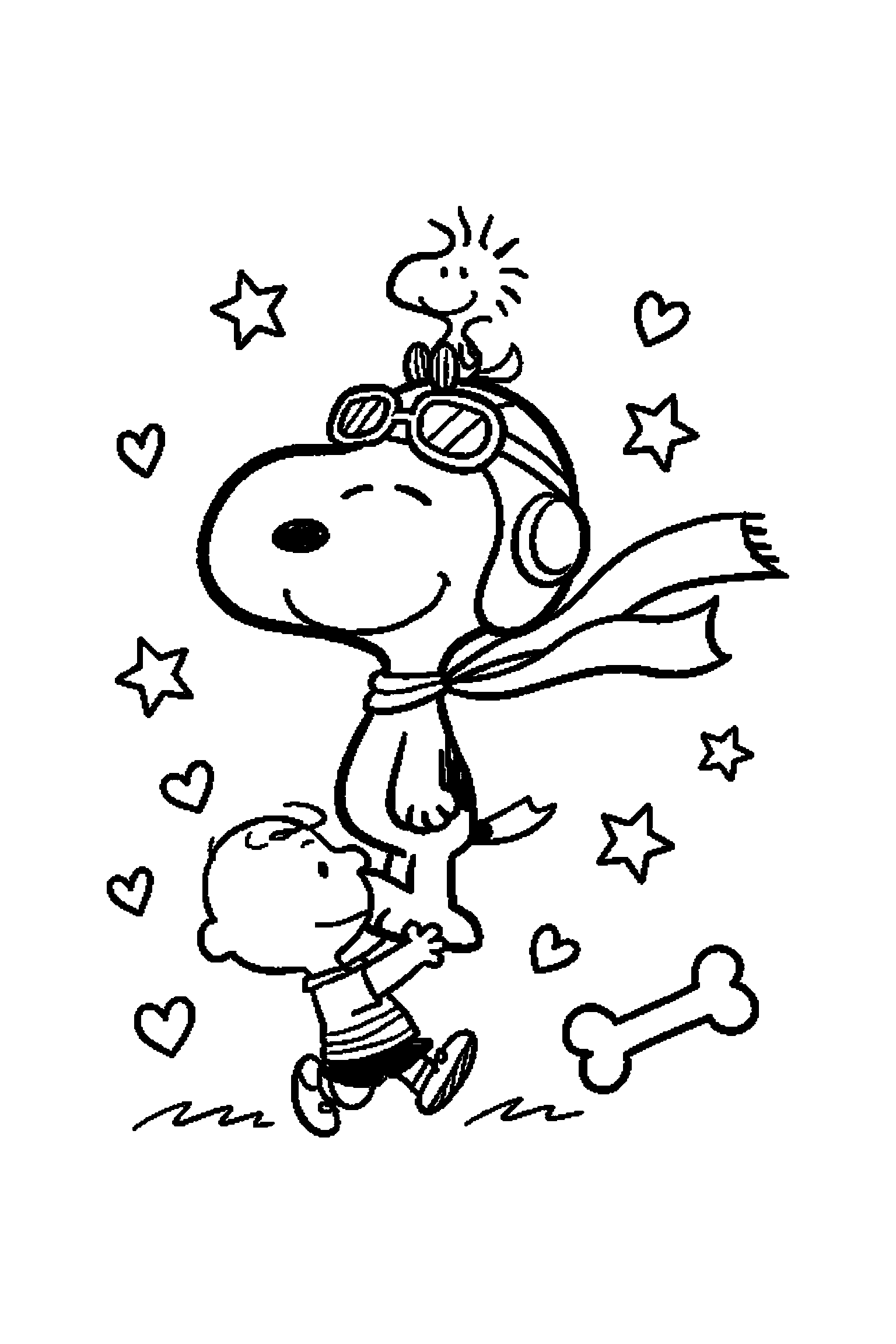 Coloriage Snoopy gratuit à imprimer : Snoopy avec un petit sourire timide