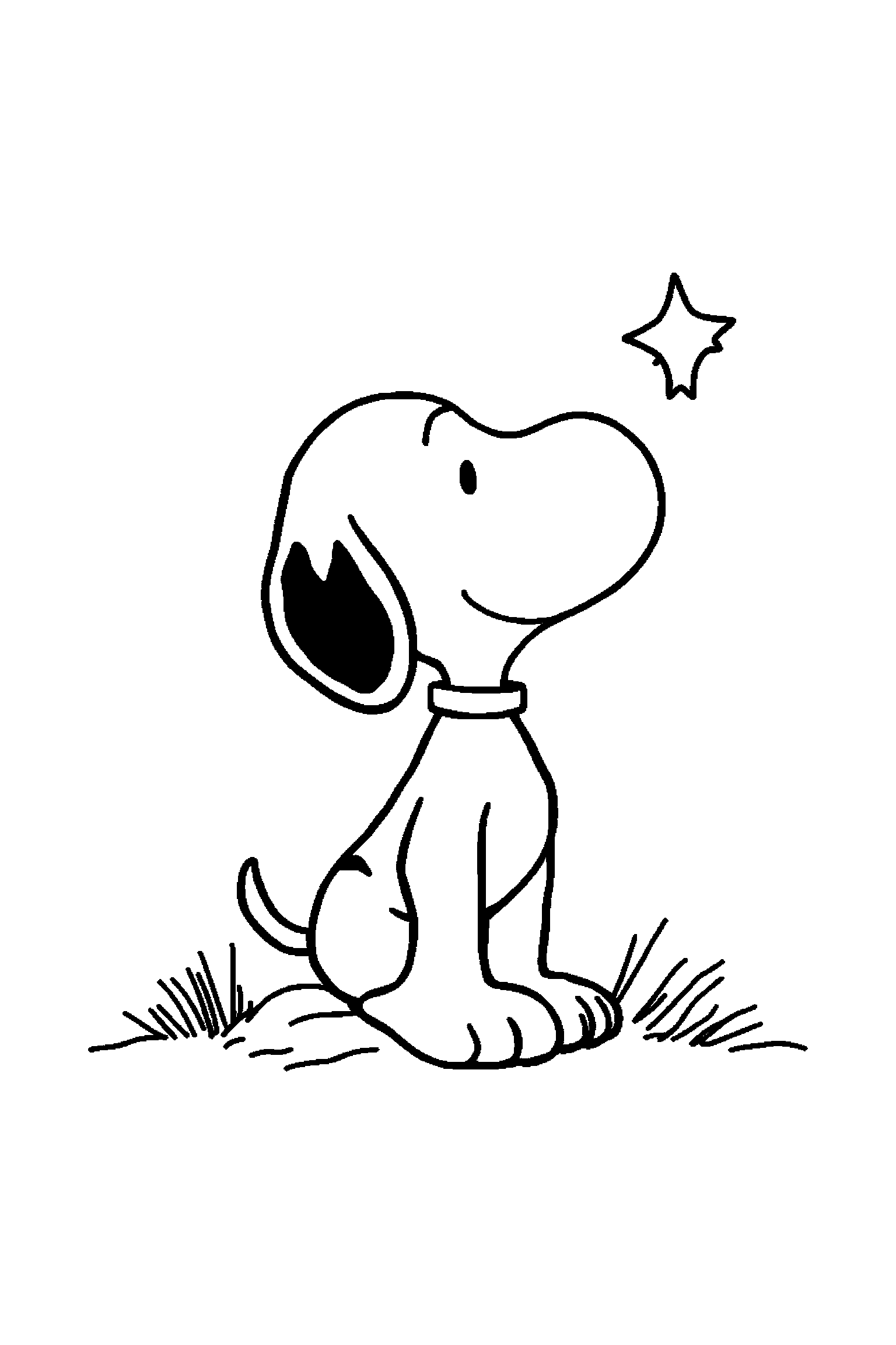 Coloriage Snoopy gratuit à imprimer : Snoopy assis qui regarde une étoile