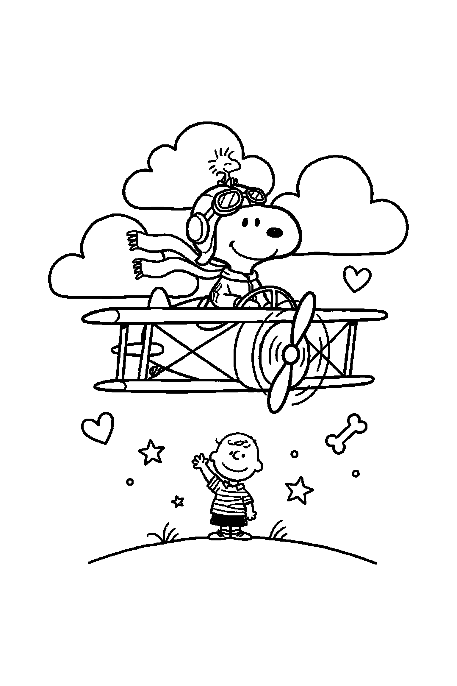 Coloriage Snoopy gratuit à imprimer : Snoopy aviateur en portrait facile à colorier