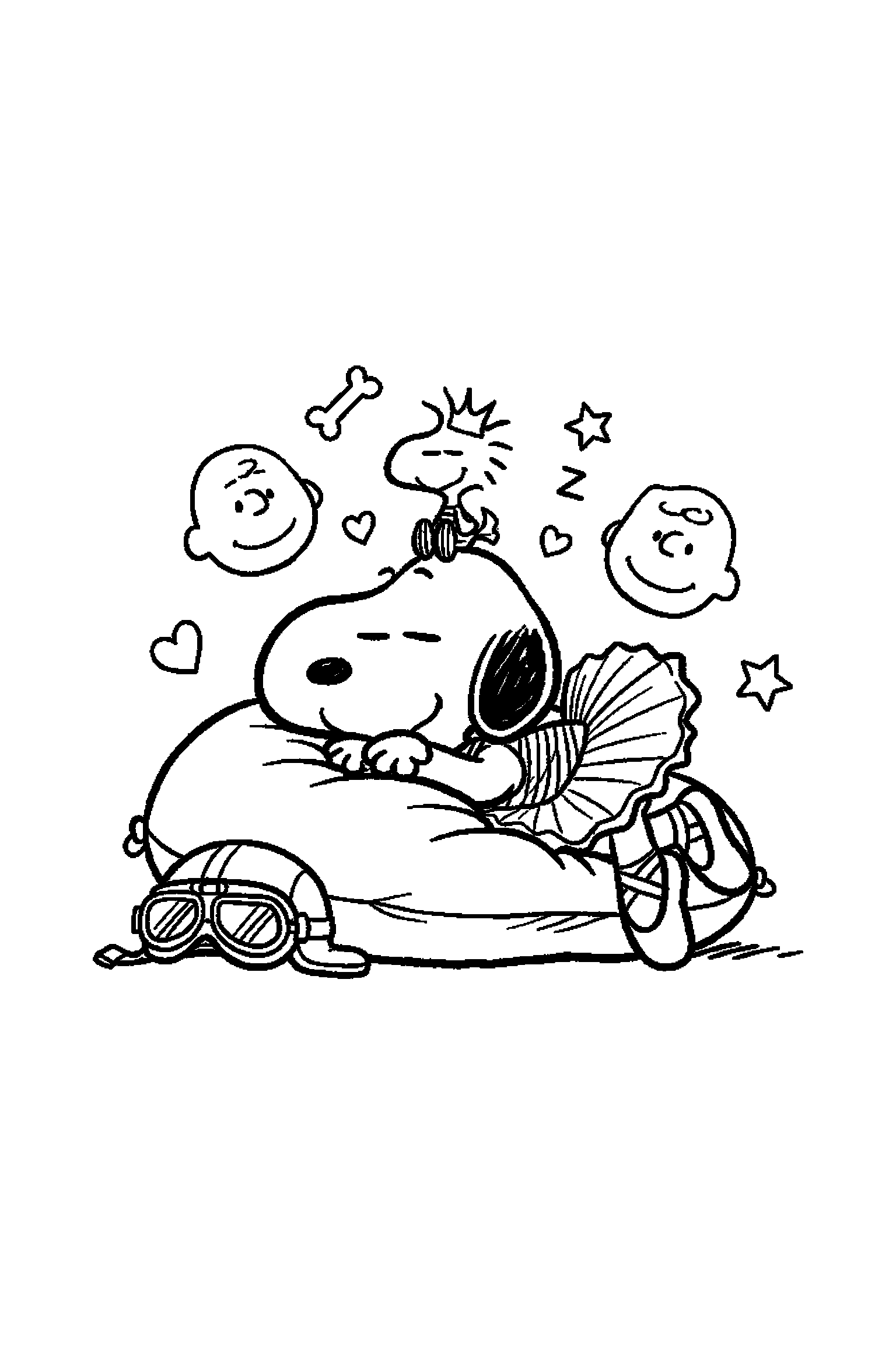 Coloriage Snoopy gratuit à imprimer : Snoopy danseur qui dort paisiblement