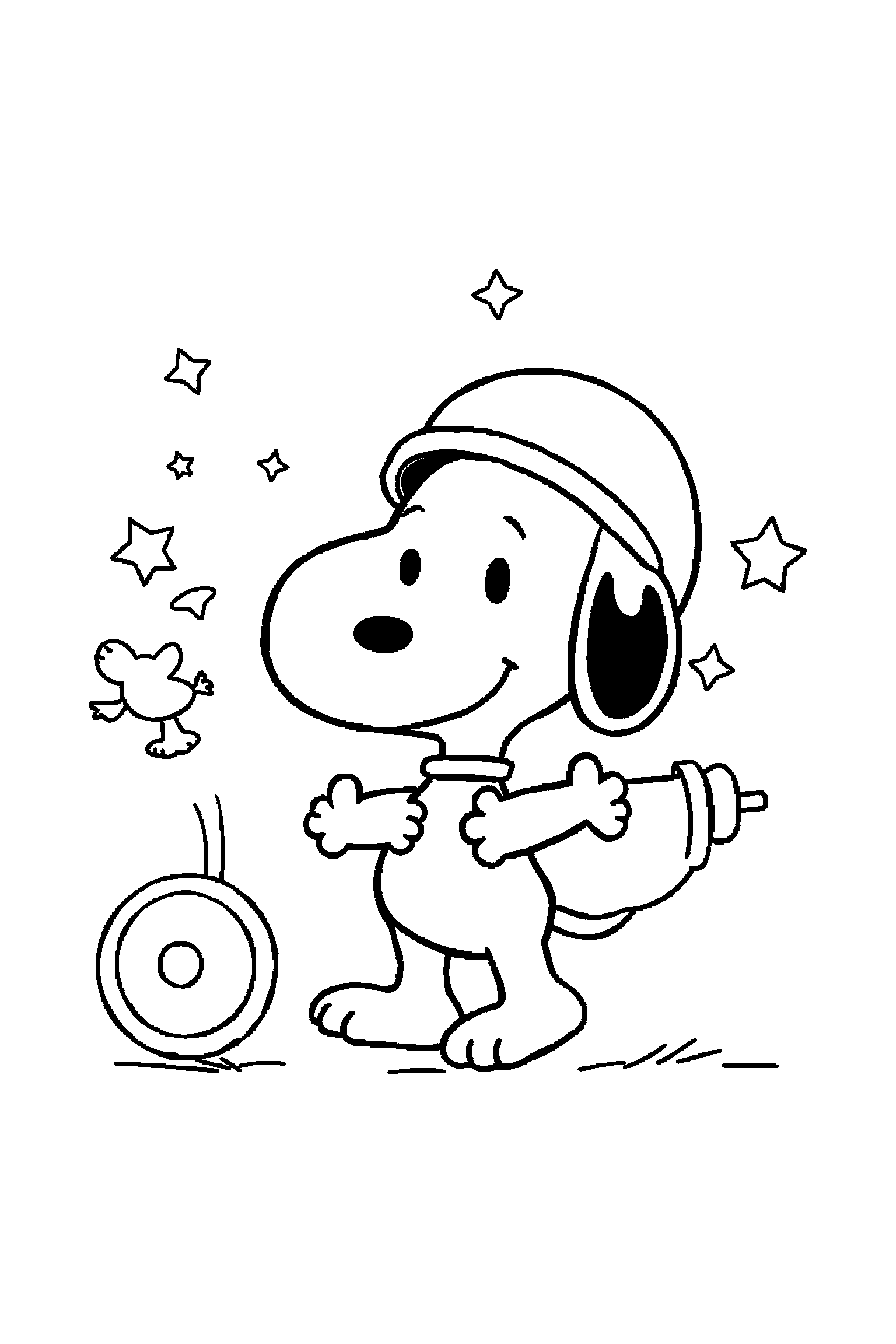 Coloriage Snoopy gratuit à imprimer : Snoopy aviateur avec deux mains visibles et simples
