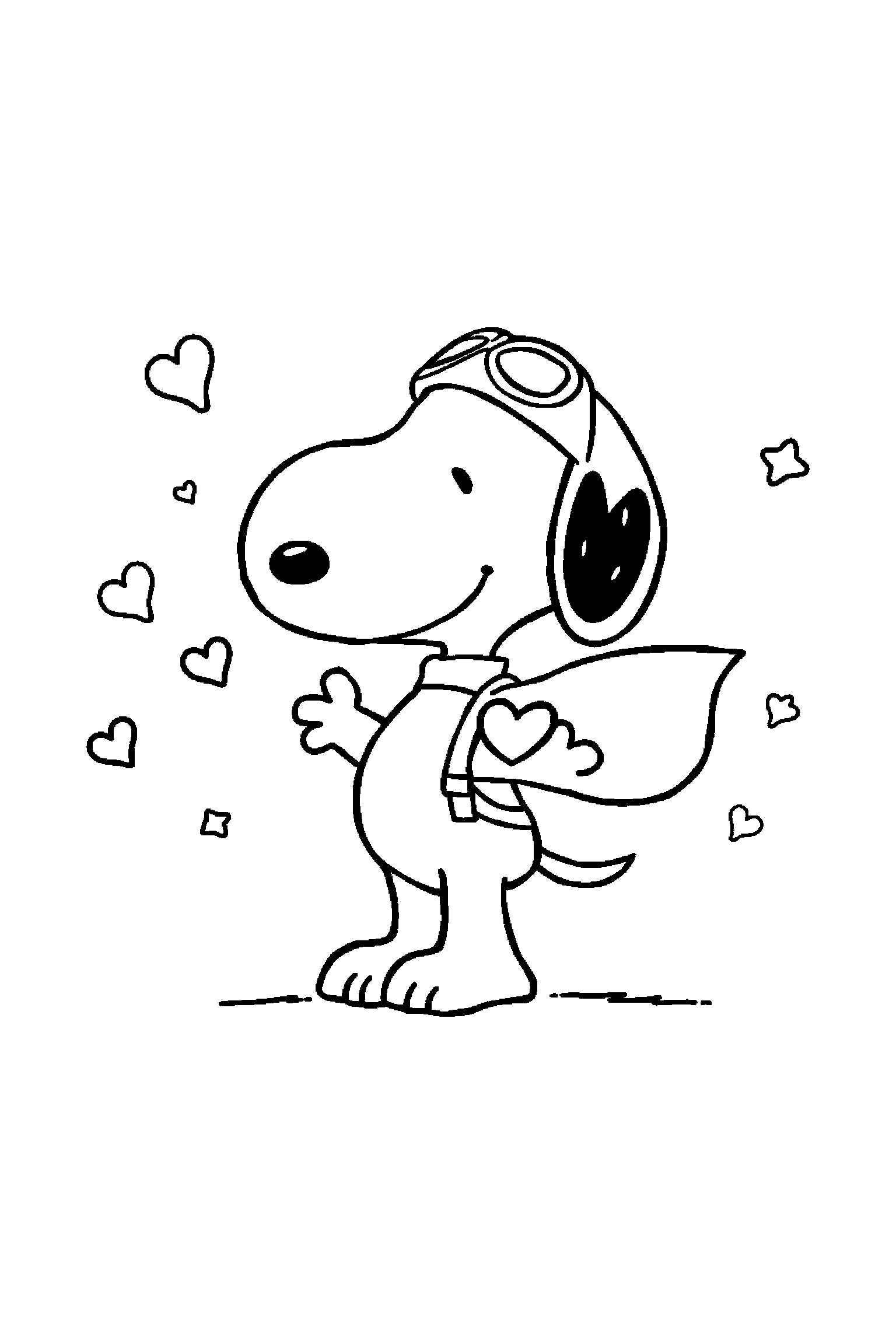Coloriage Snoopy gratuit à imprimer : Snoopy dans une pose héroïque facile