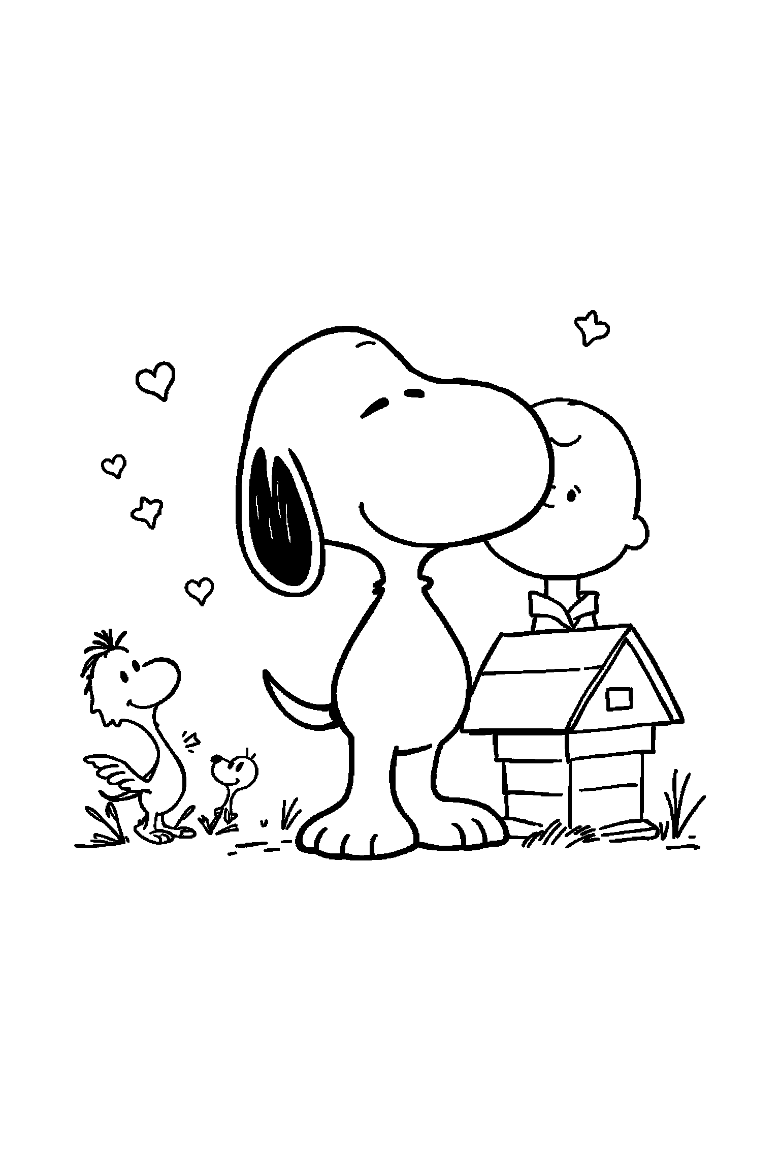 Coloriage Snoopy gratuit à imprimer : Charlie Brown entouré de grands contours arrondis