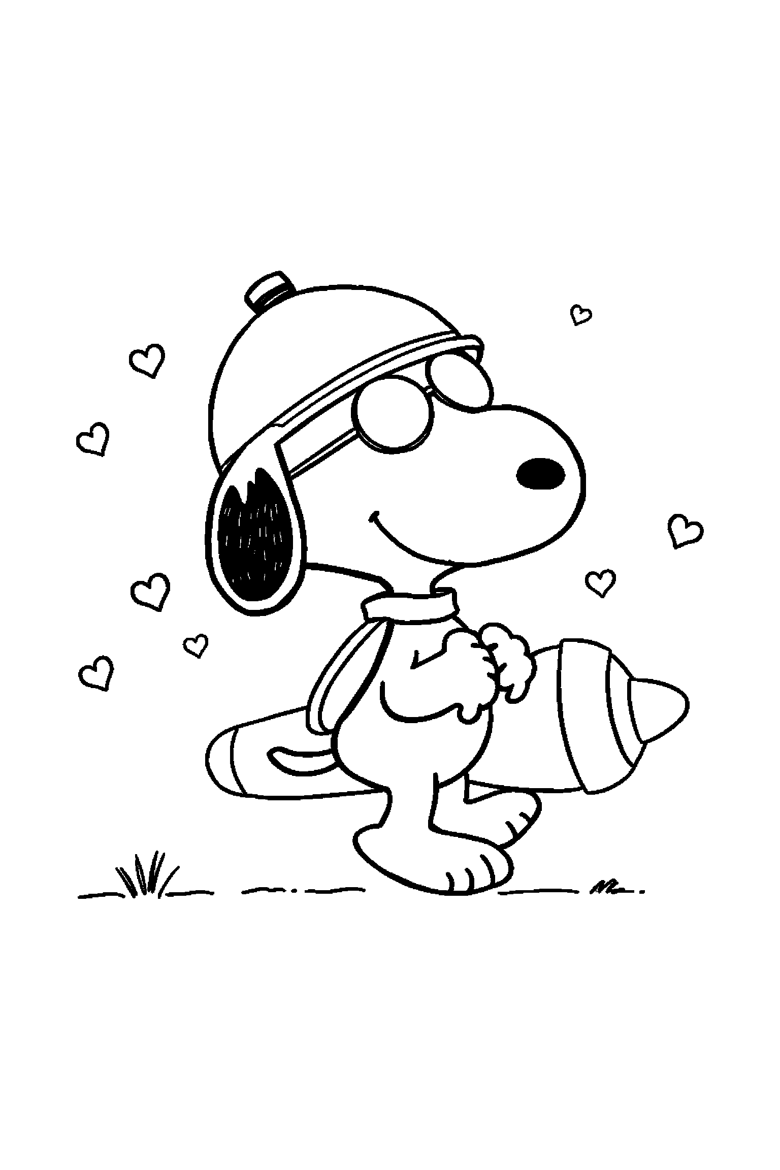 Coloriage Snoopy gratuit à imprimer : Snoopy aviateur avec un décor très simple