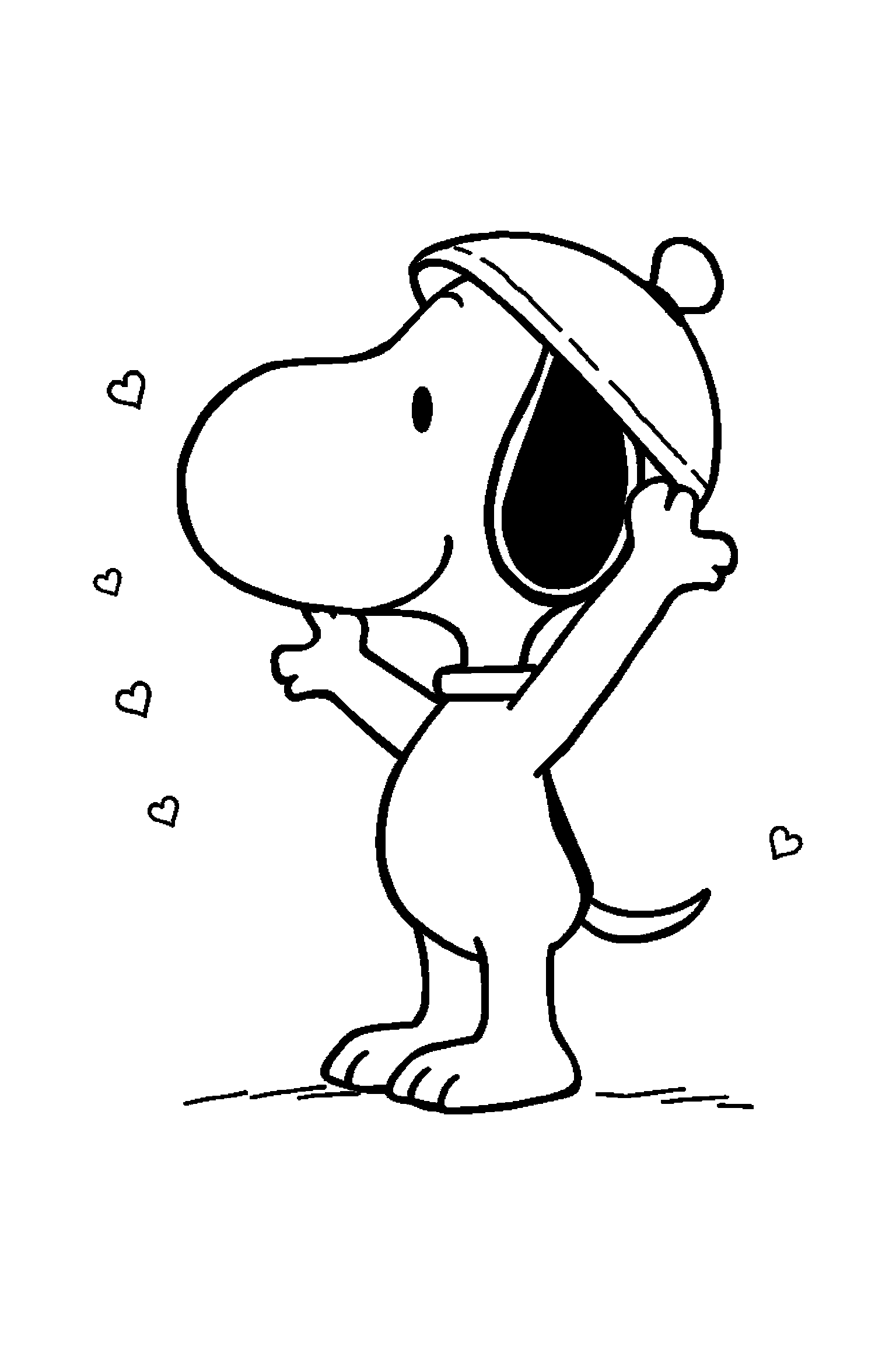 Coloriage Snoopy gratuit à imprimer : Snoopy qui lève le bras dans une pose anatomique claire