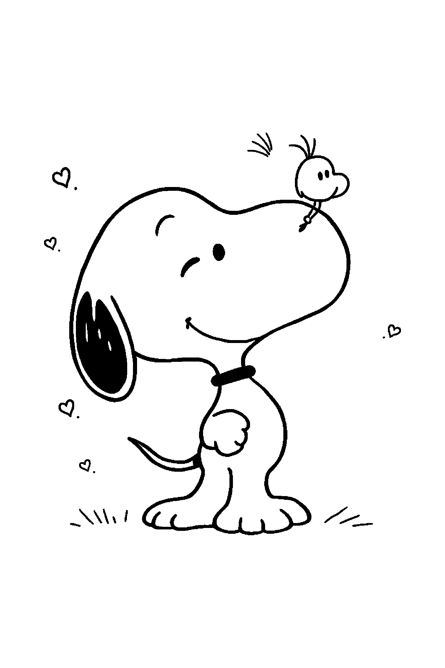 Coloriage Snoopy gratuit à imprimer : Woodstock avec une expression joyeuse