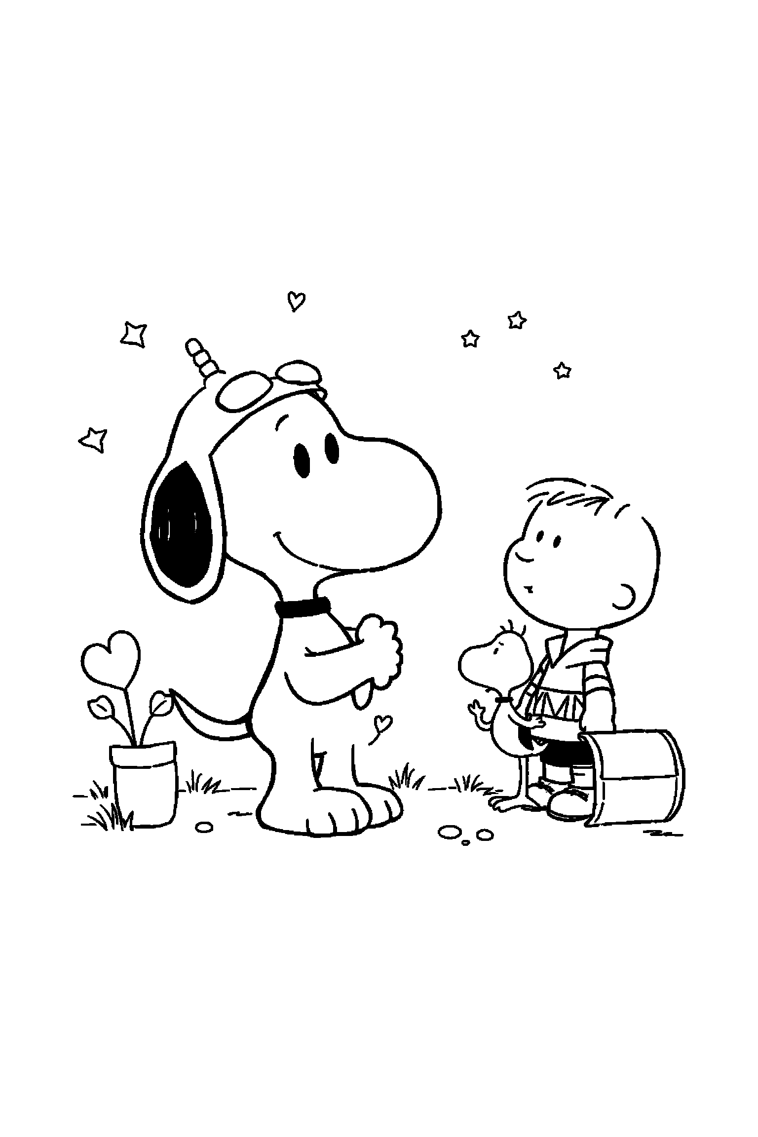 Coloriage Snoopy gratuit à imprimer : Woodstock qui prépare une activité