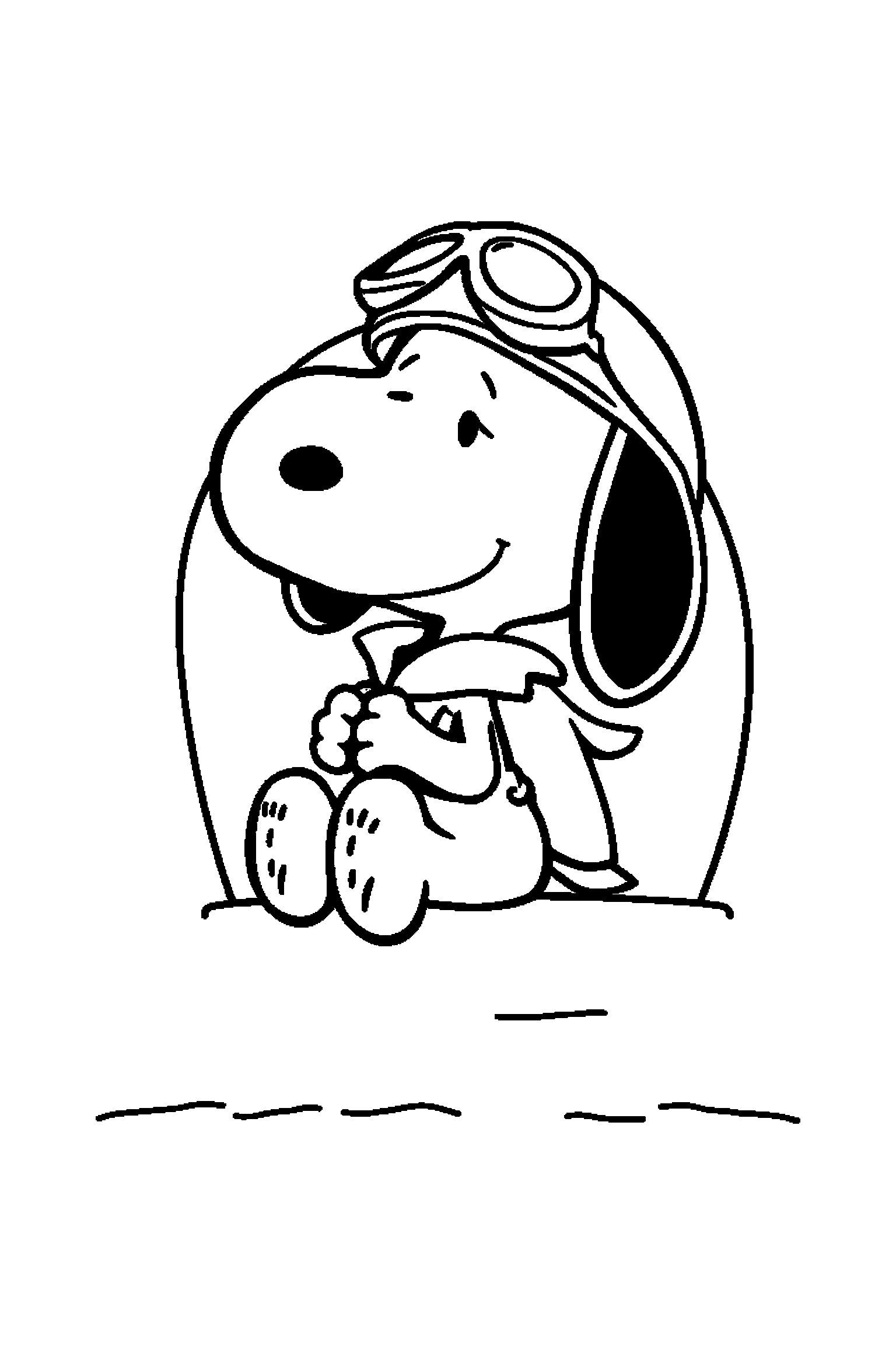 Coloriage Snoopy gratuit à imprimer : Snoopy pilote aviateur assis sur sa niche