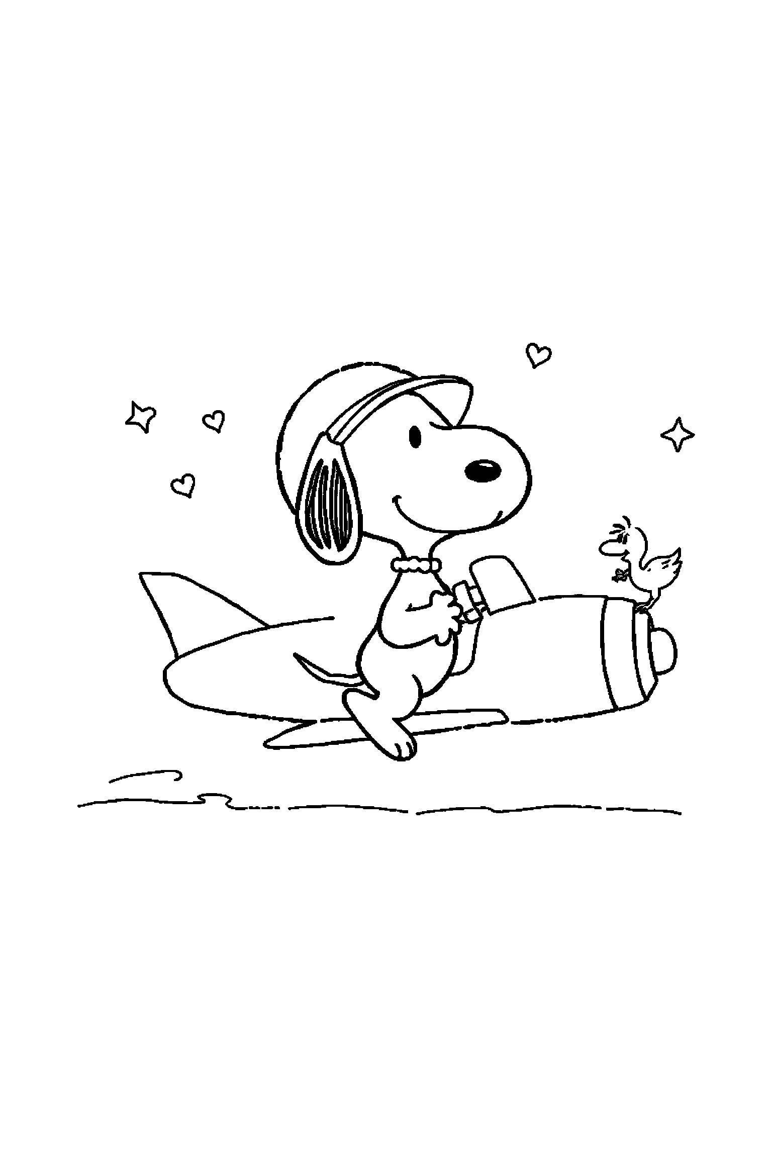 Coloriage Snoopy gratuit à imprimer : Snoopy aviateur avec un autre personnage de son univers