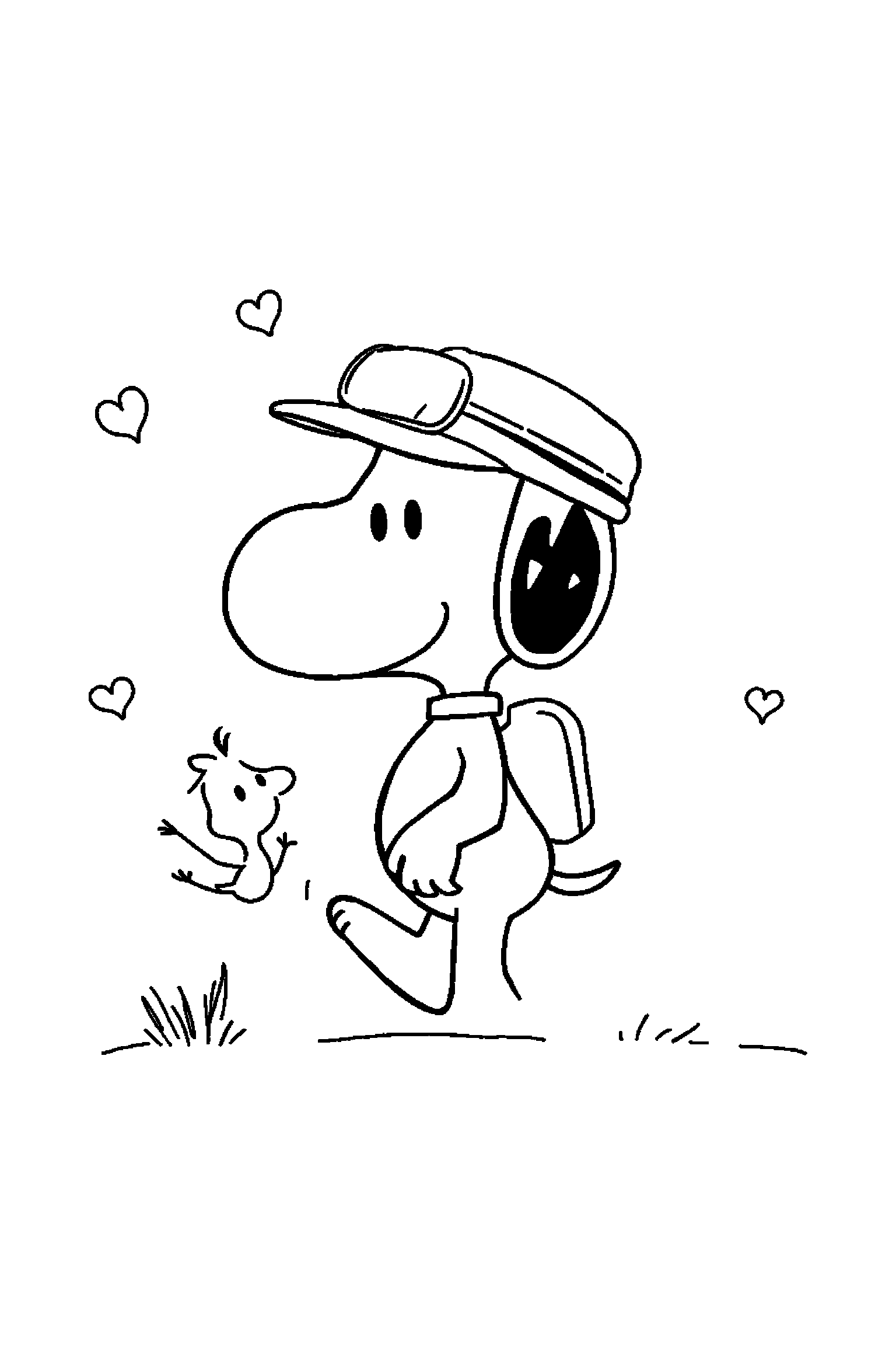 Coloriage Snoopy gratuit à imprimer : Charlie Brown en mouvement avec des lignes simples
