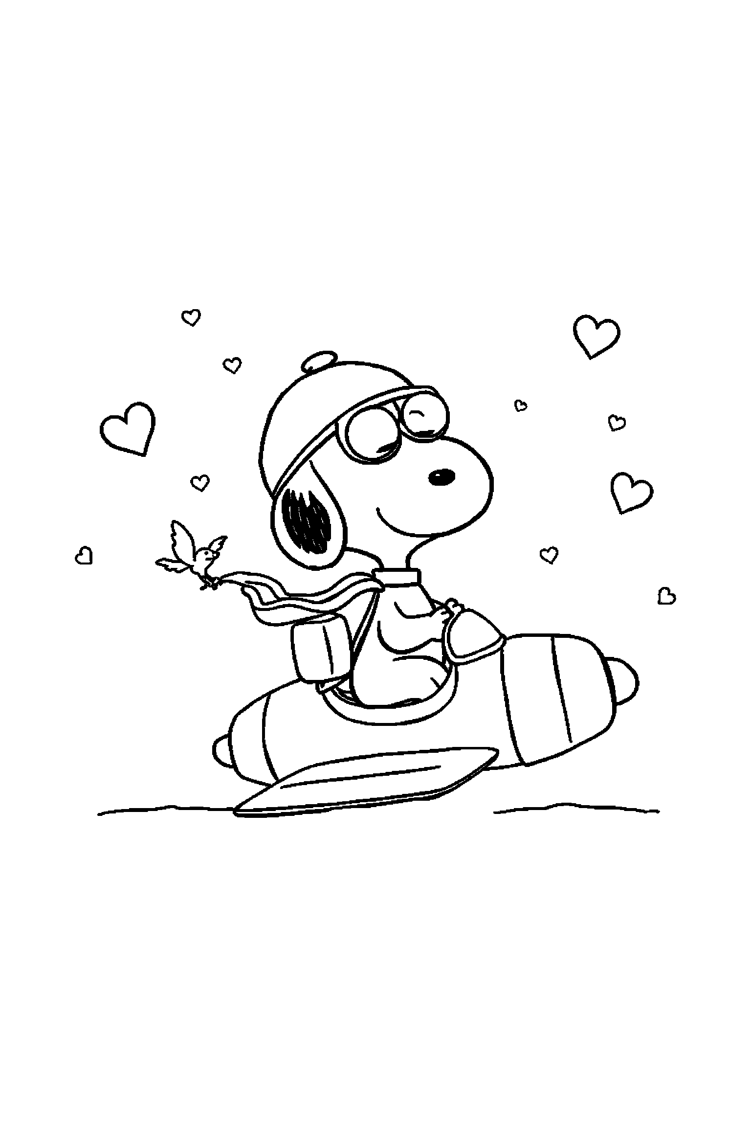 Coloriage Snoopy gratuit à imprimer : Snoopy aviateur dans un cadre décoratif léger