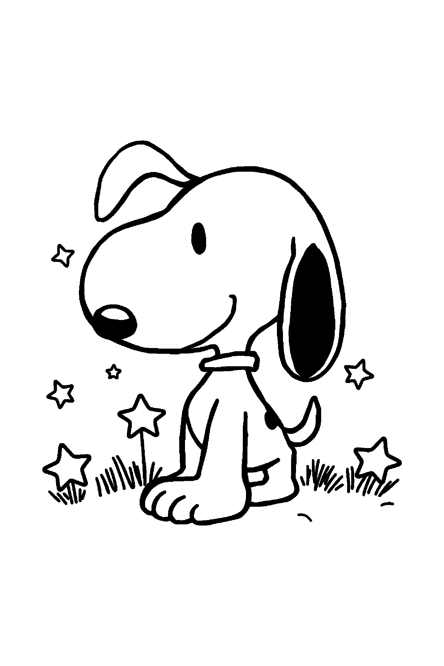 Coloriage Snoopy gratuit à imprimer : Snoopy en grand portrait avec quelques étoiles simples