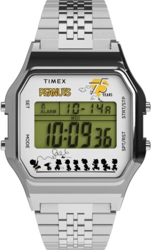 Montre digitale Timex Peanuts 80 Snoopy pour hommes, bracelet en acier inoxydable