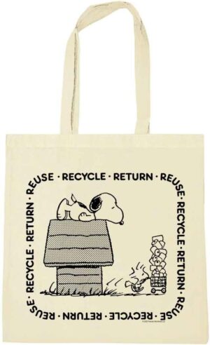 Sac en coton naturel Peanuts Snoopy & Woodstock, imprimé Reuse, Recycle, Return