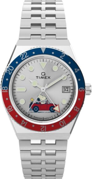 Montre analogique quartz Timex Peanuts Q pour hommes avec Snoopy et Woodstock