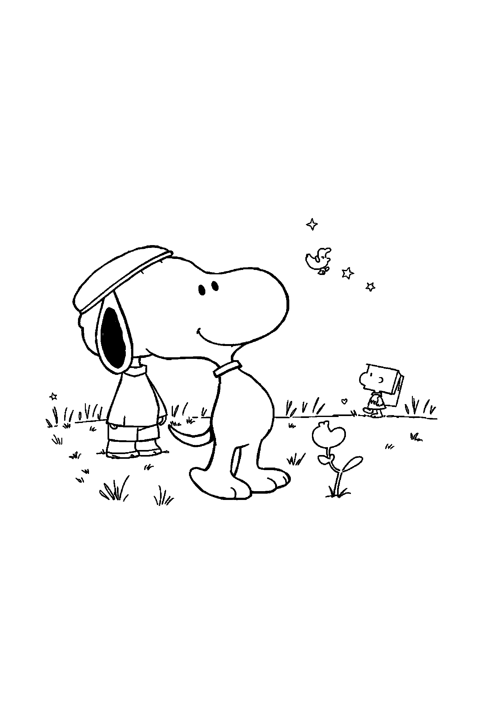 Coloriage Snoopy gratuit à imprimer : Charlie Brown dans une scène verticale avec une couverture