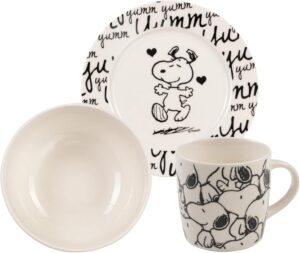 Service petit déjeuner Snoopy Peanuts en porcelaine, 3 pièces