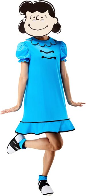 Costume femme Lucy Van Pelt Peanuts avec robe, masque en mousse et couvre-bottes