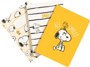 Lot de 3 carnets Snoopy A6, pages pointillées, lignées et blanches