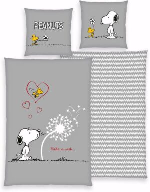 Parure de lit Peanuts Snoopy en coton renforcé, 1 housse 135 x 200 cm et 1 taie 80 x 80 cm