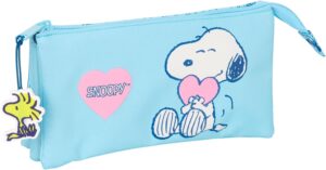 Trousse triple Snoopy Love bleu clair 22 x 3 x 12 cm