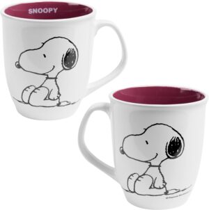 Tasse à café Snoopy Peanuts en céramique blanche et rouge 280 ml