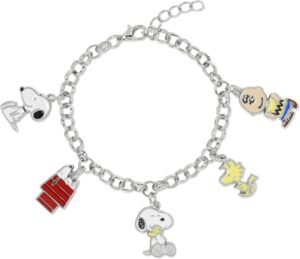 Bracelet femme Peanuts Snoopy argenté avec 5 breloques