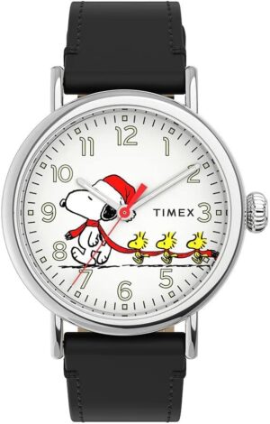 Montre analogique Snoopy Peanuts à bracelet en cuir noir pour homme