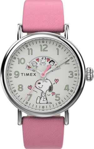 Montre Timex Femme Peanuts Valentine's avec Snoopy et cuir rose