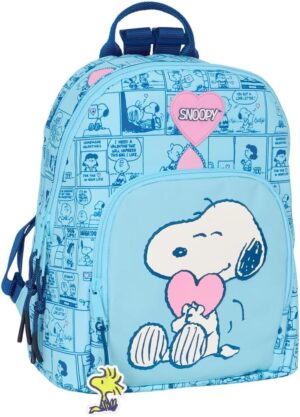Sac à dos Snoopy Love bleu clair à double compartiment 25 x 13 x 30 cm
