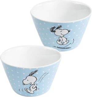 Bol Snoopy Peanuts en porcelaine bleu à pois 500 ml