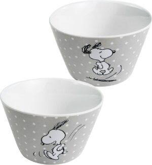 Bol à céréales Peanuts Snoopy en porcelaine gris à pois 500