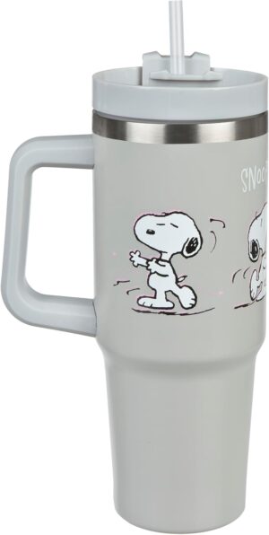 Gobelet isolant Snoopy Peanuts en acier inoxydable avec poignée et paille 880