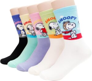 Chaussettes Peanuts Snoopy cartoon en lot de 5 paires