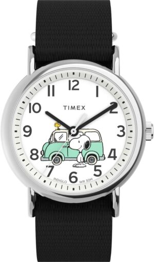 Montre Timex Weekender Snoopy Peanuts unisexe à bracelet tissu noir