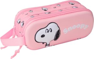 Trousse double 3D Snoopy rose clair 21 x 6 x 8 cm