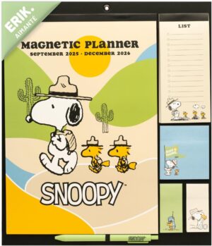 Calendrier magnétique Snoopy pour frigo, planificateur mensuel 16 mois 2025 2026