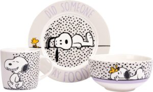 Set petit déjeuner Peanuts Snoopy en porcelaine avec assiette, bol et tasse