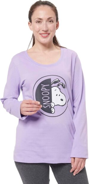Pyjama femme Snoopy Peanuts rose/noir à manches longues
