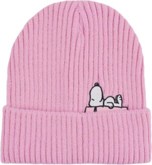 Bonnet Peanuts Snoopy rose en tricot acrylique, taille unique femme