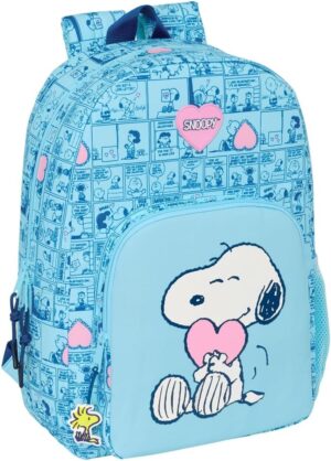 Sac à dos d’école Snoopy Love bleu clair adaptable au chariot