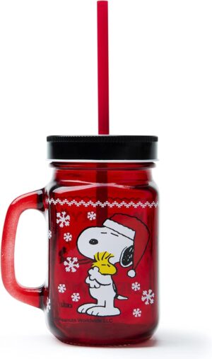 Mug en verre Snoopy Peanuts avec paille 0,5 l