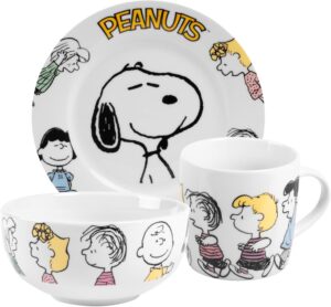 Service petit-déjeuner 3 pièces Snoopy Family The Peanuts en porcelaine blanche