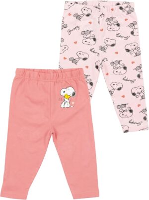 Leggings bébé fille Peanuts Snoopy, lot de 2 en 100 % coton rose