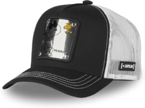 Casquette de camionneur Capslab Peanuts Snoopy noir et blanc