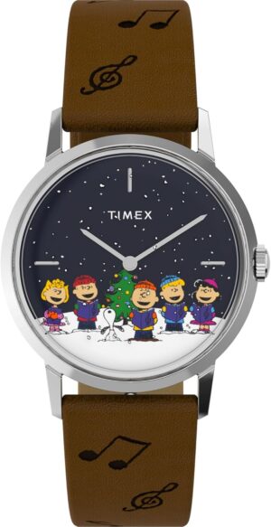 Montre Snoopy Timex Marlin automatique 40 mm en cuir marron