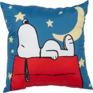Coussin décoratif Snoopy Peanuts bleu motif lune et étoiles