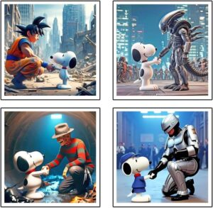 Affiches murales Snoopy A4 en lot de 4, format 29,7 x 29,7 cm