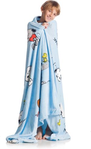 Plaid polaire Snoopy bleu clair pour canapé et lit